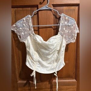Altar'd State Ivory Floral Lace Crop Top